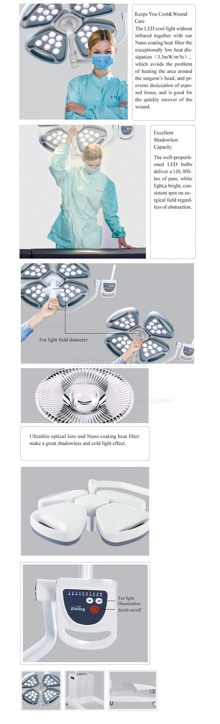 KL KL-LED-MSZ4 Veterinary LED Cold Source Shadowless Operation Light Surgical Lamp(AC/DC)